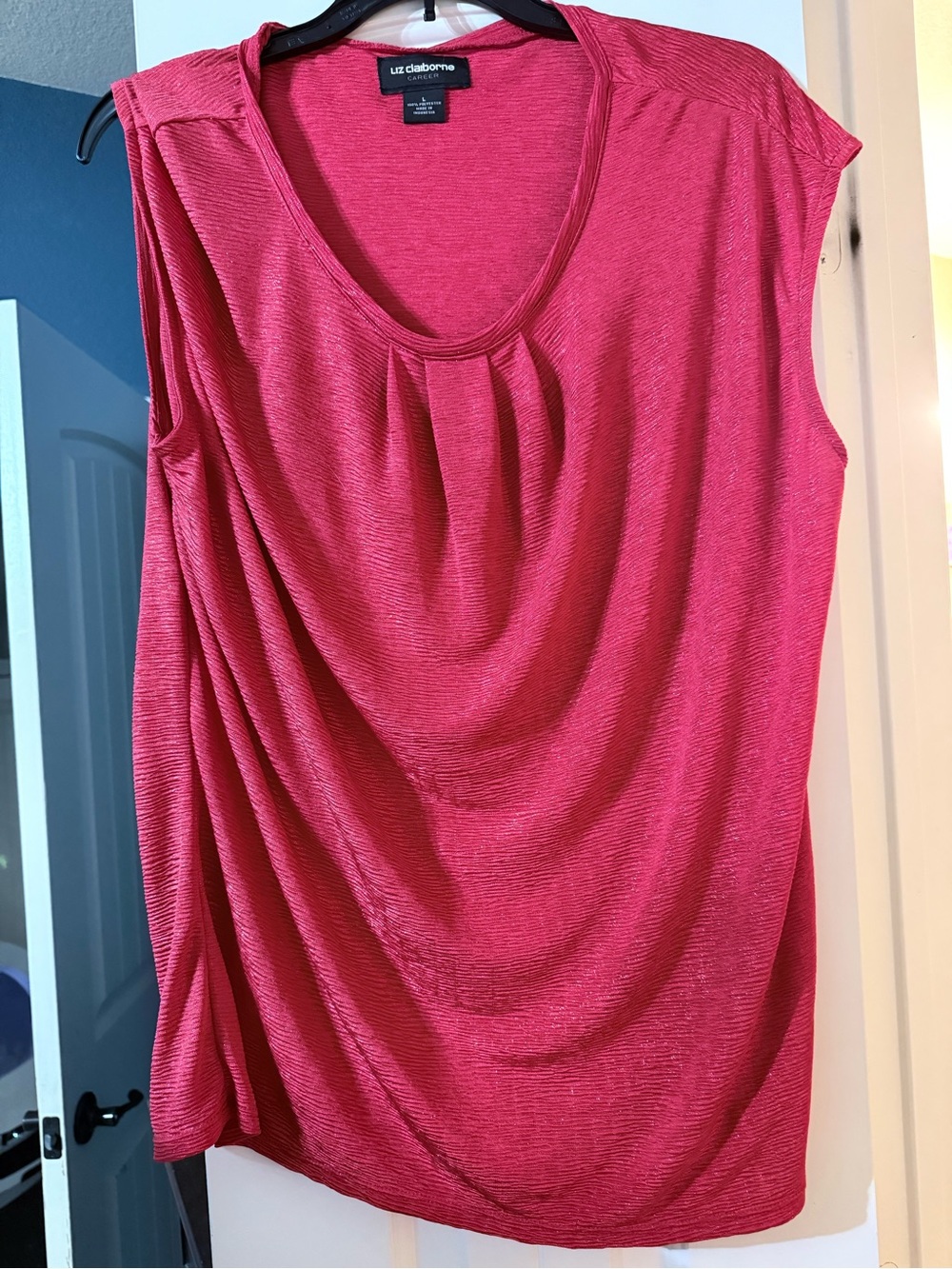 Liz Claiborne Raspberry Pink Cap-Sleeve Draped Top